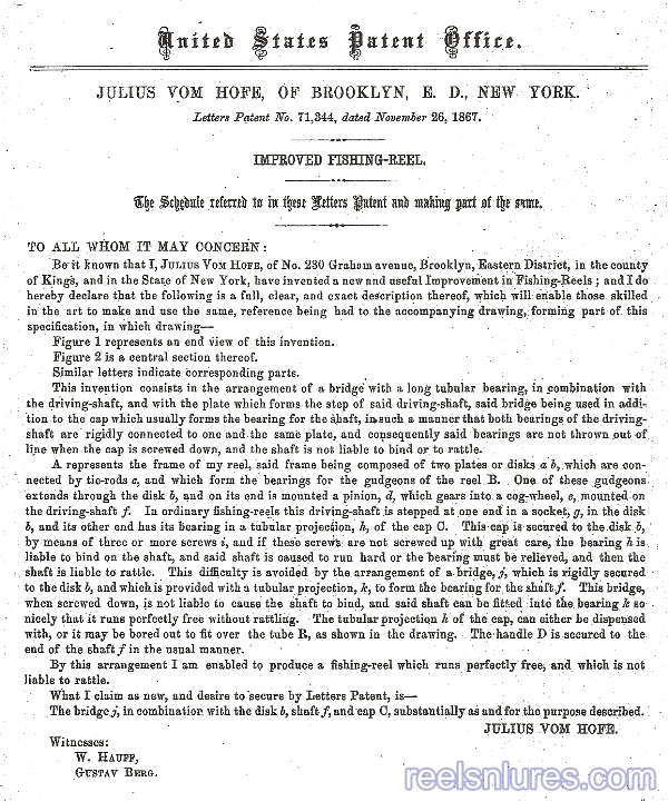 julius vom hofe 1867 patent