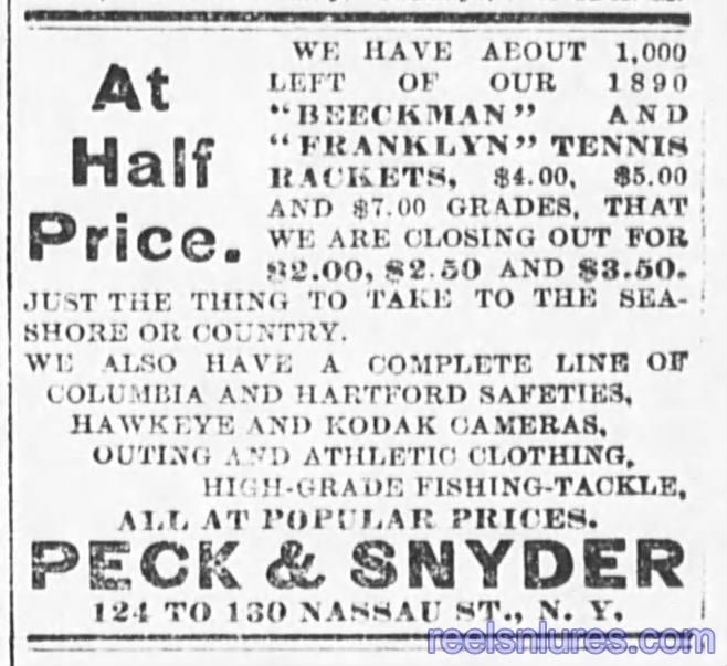 Peck & Snyder 1891 ad