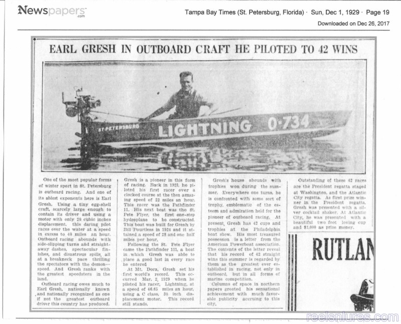 Earl Gresh in December 1, 1929 Newspaper Article